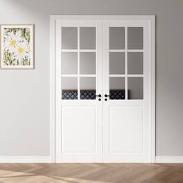 Mirfee - Interior Transparent Glass French Doors, Classic Style - White