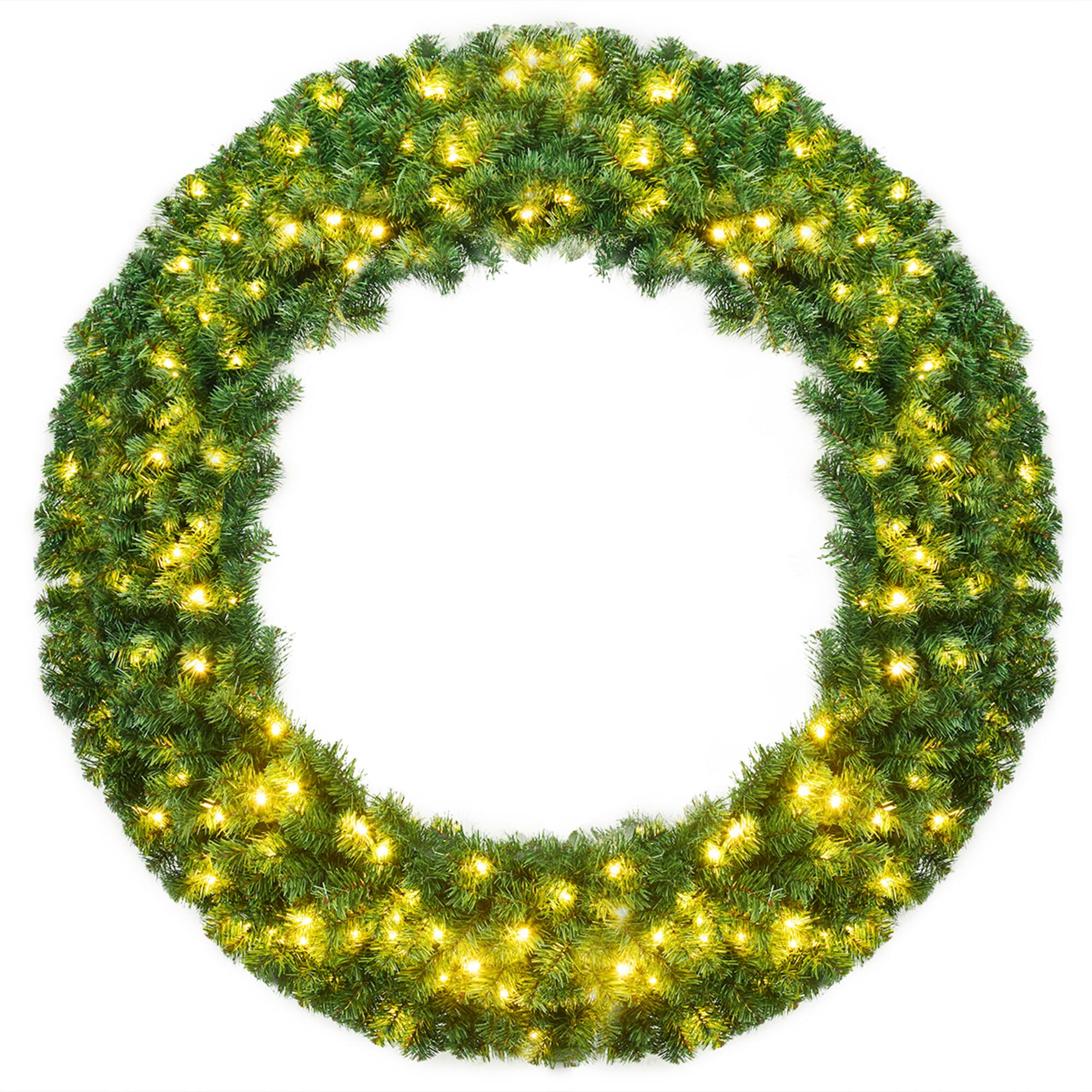 Alt View 4. Gymax - Gymax 48'' Pre-Lit Artificial Christmas Wreath Holiday Decoration w/ LED Lights - Green.