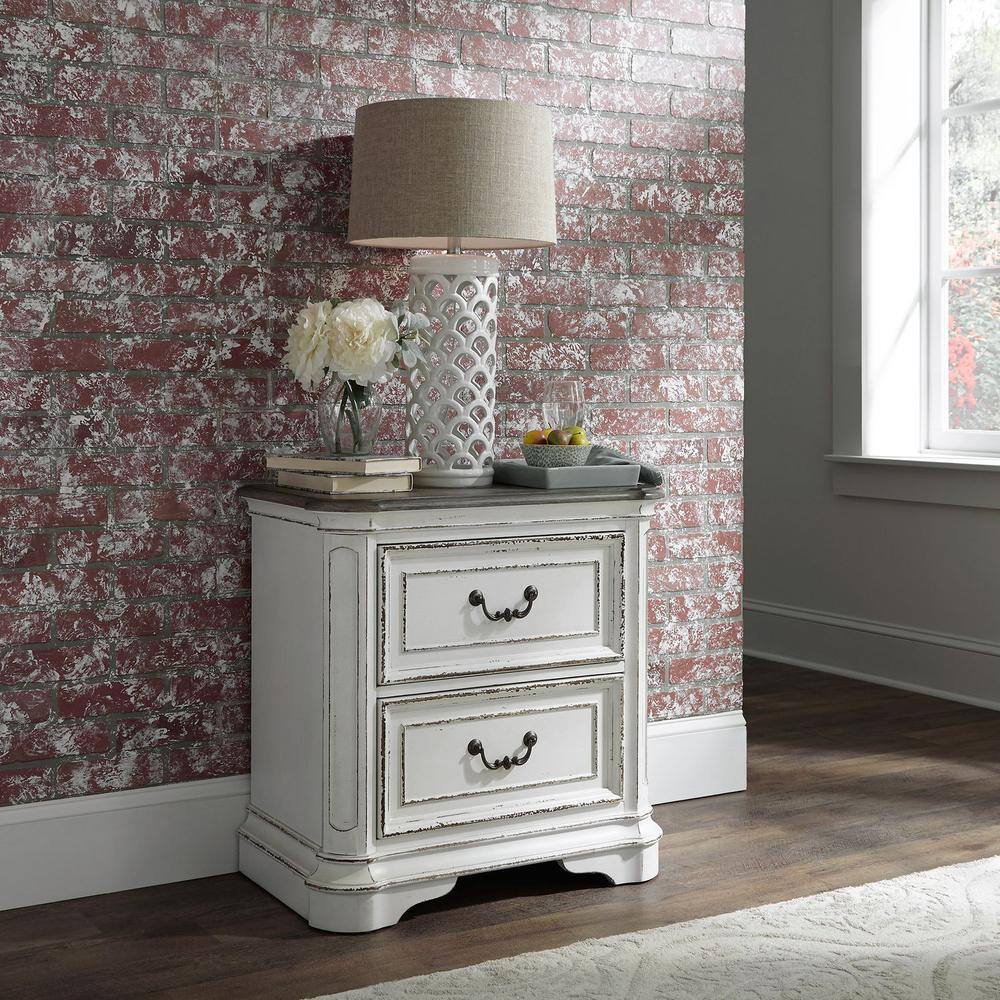 Back. Liberty Furniture Industries - Magnolia Manor 2 Drawer Night Stand in Antique White - White.