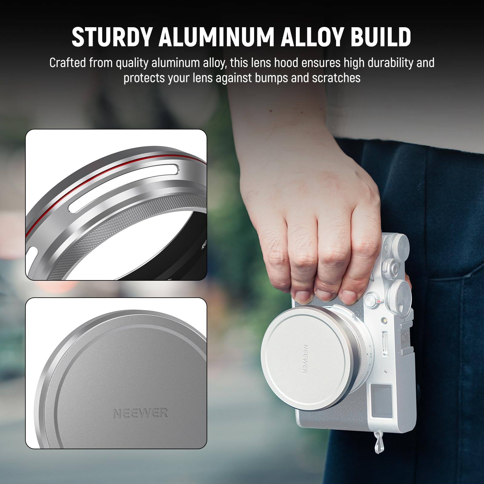STURDY ALUMINUM ALLOY BUILD

Crafted from quality aluminum alloy, this lens hood ensures high durability and protects your lens against bumps and scratches

NEEWER
