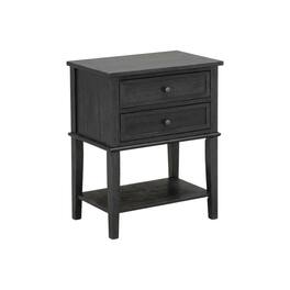 FurniFact - Black Wood Nightstand with 2 Drawers for Bedroom - Wire Brushed Black