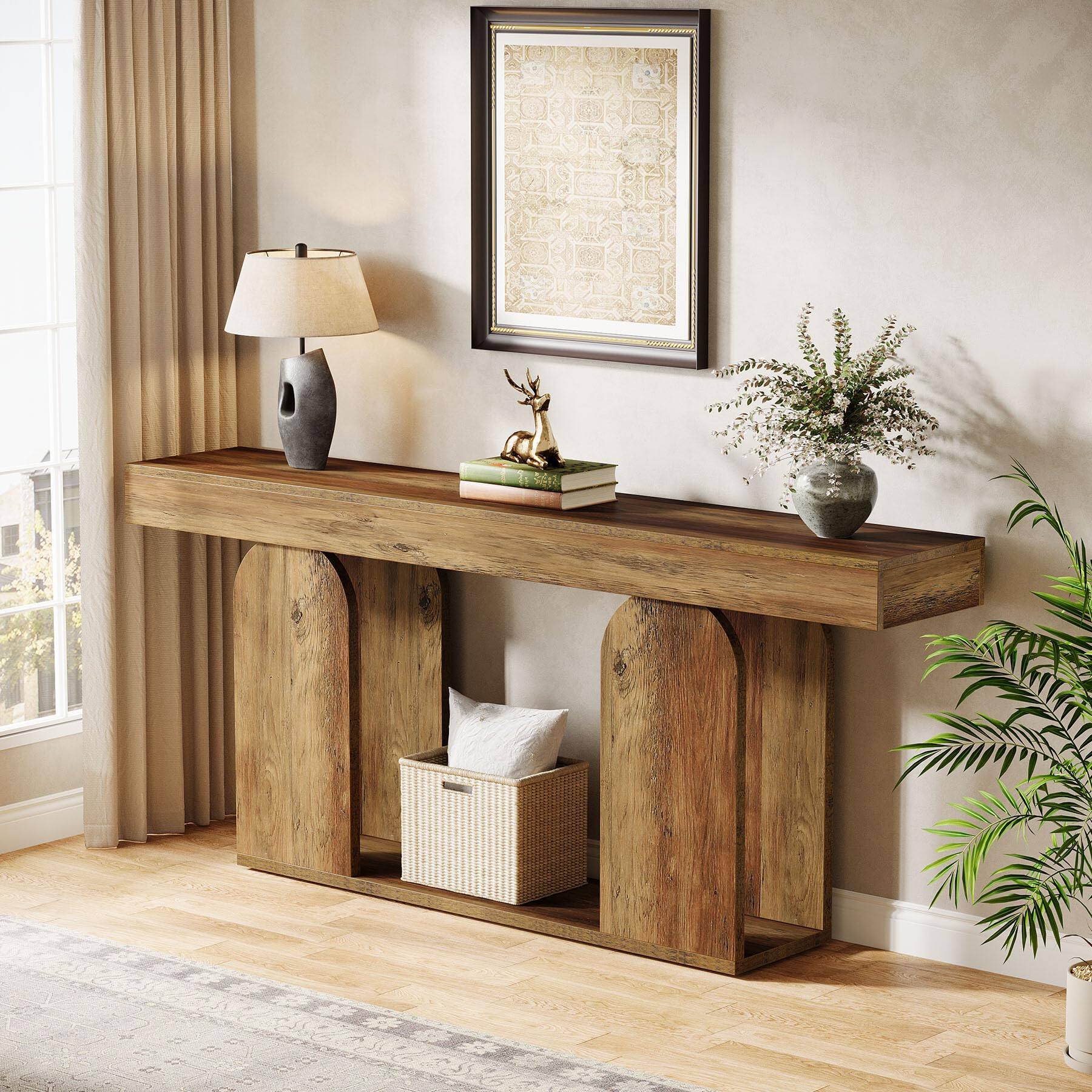Tribesigns 70.9 Inch Extra Long Farmhouse Console Table, 2 Tier Wooden ...