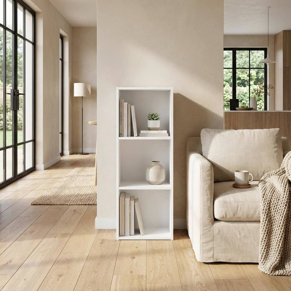 Left. FurniFact - White 3-Tier No Tool Assembly Bookcase with Open Shelves for Easy Storage - White.