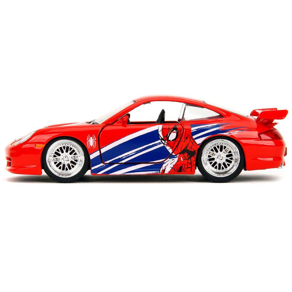 Left. Jada - Porsche 911 GT3 RS (996) Red with Graphics "Marvel's Spider-Man" 1/32 - Red.