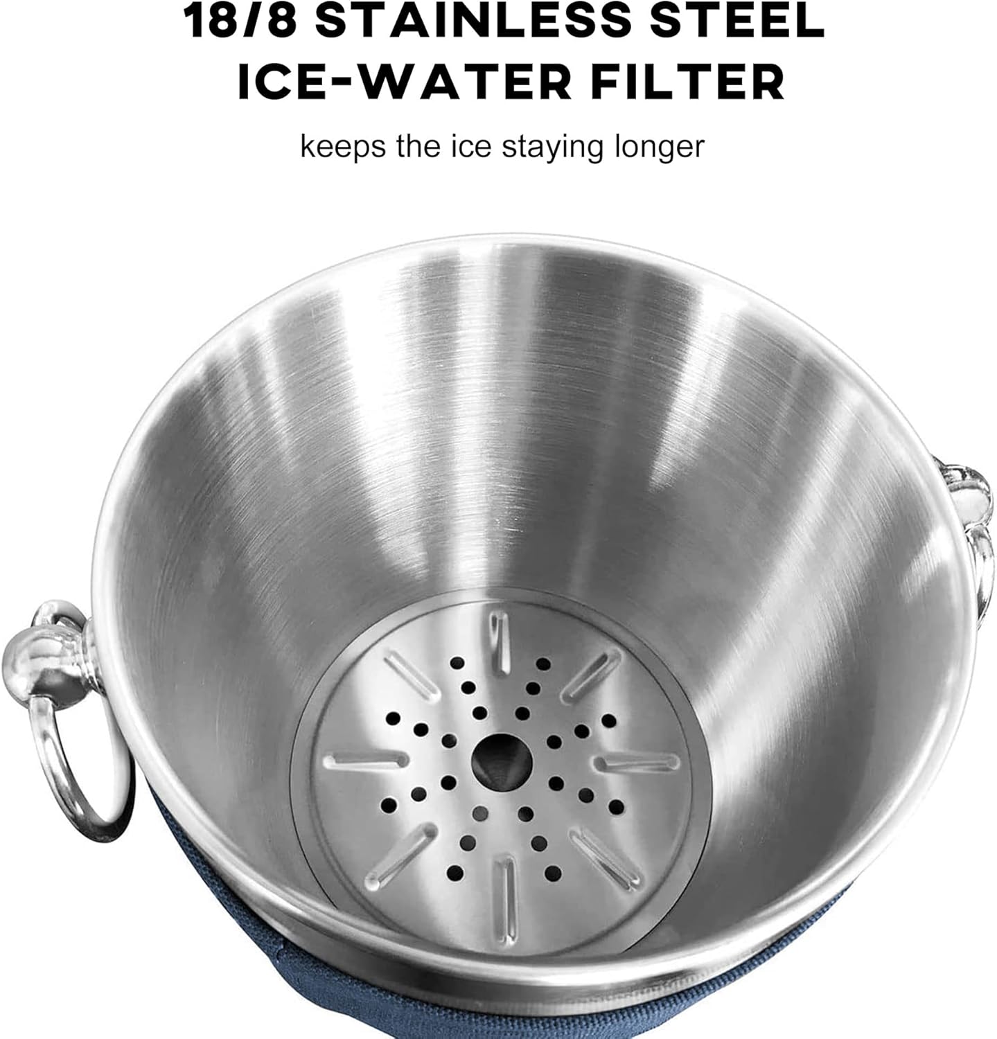18/8 STAINLESS STEEL ICE-WATER FILTER  
keeps the ice staying longer