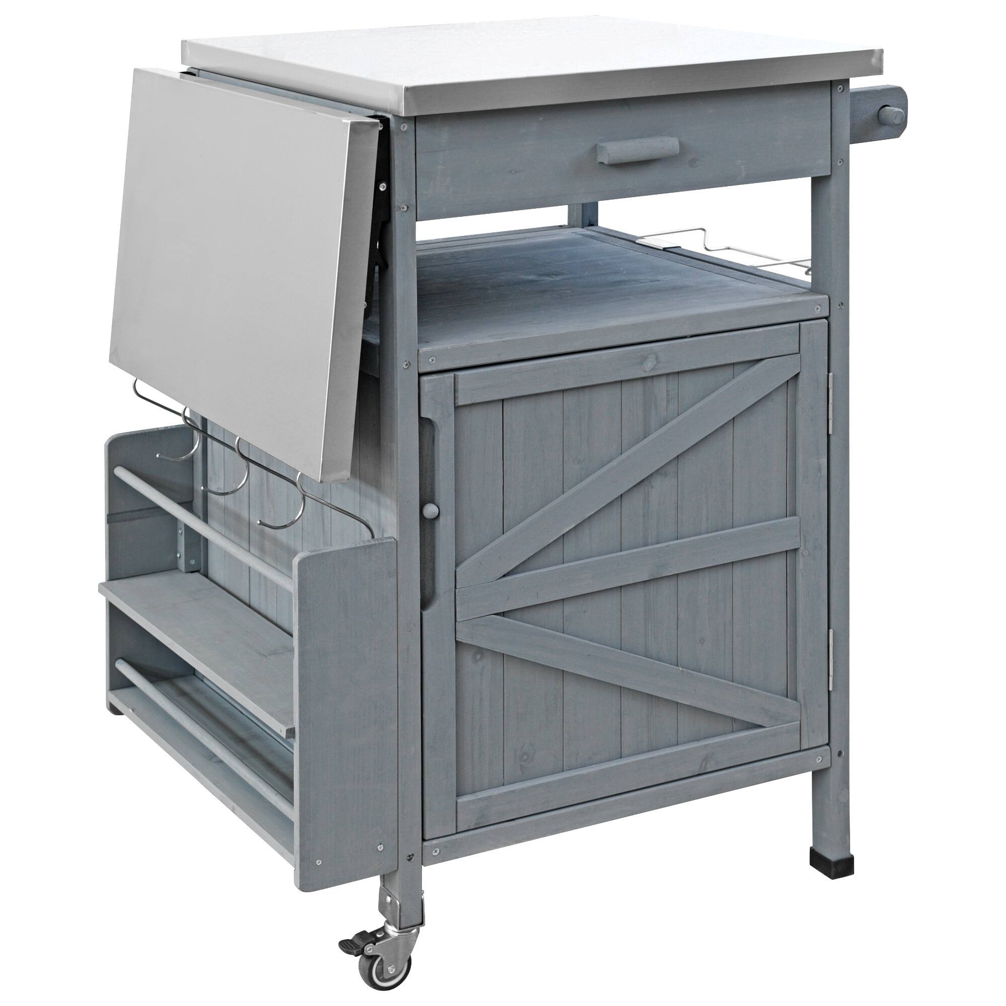 Alt View 5. Spaco - Spaco 40" Outdoor Grill Cart with Stainless Steel Top, Teak Cabinet, Drop Leaf Drawer Towel Rack,Rolling Lockable Wheels - Blue+Grey.