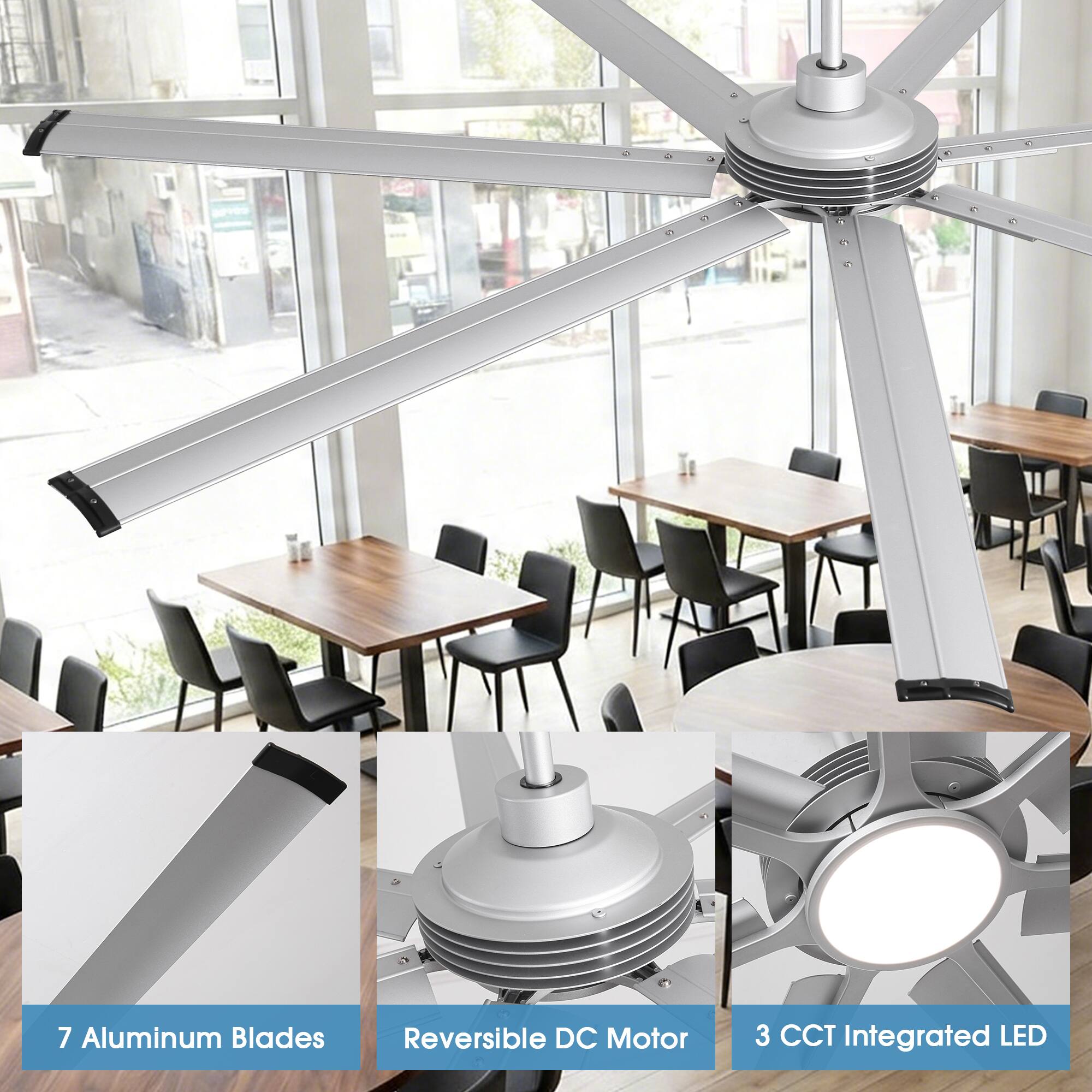 7 Aluminum Blades  
Reversible DC Motor  
3 CCT Integrated LED