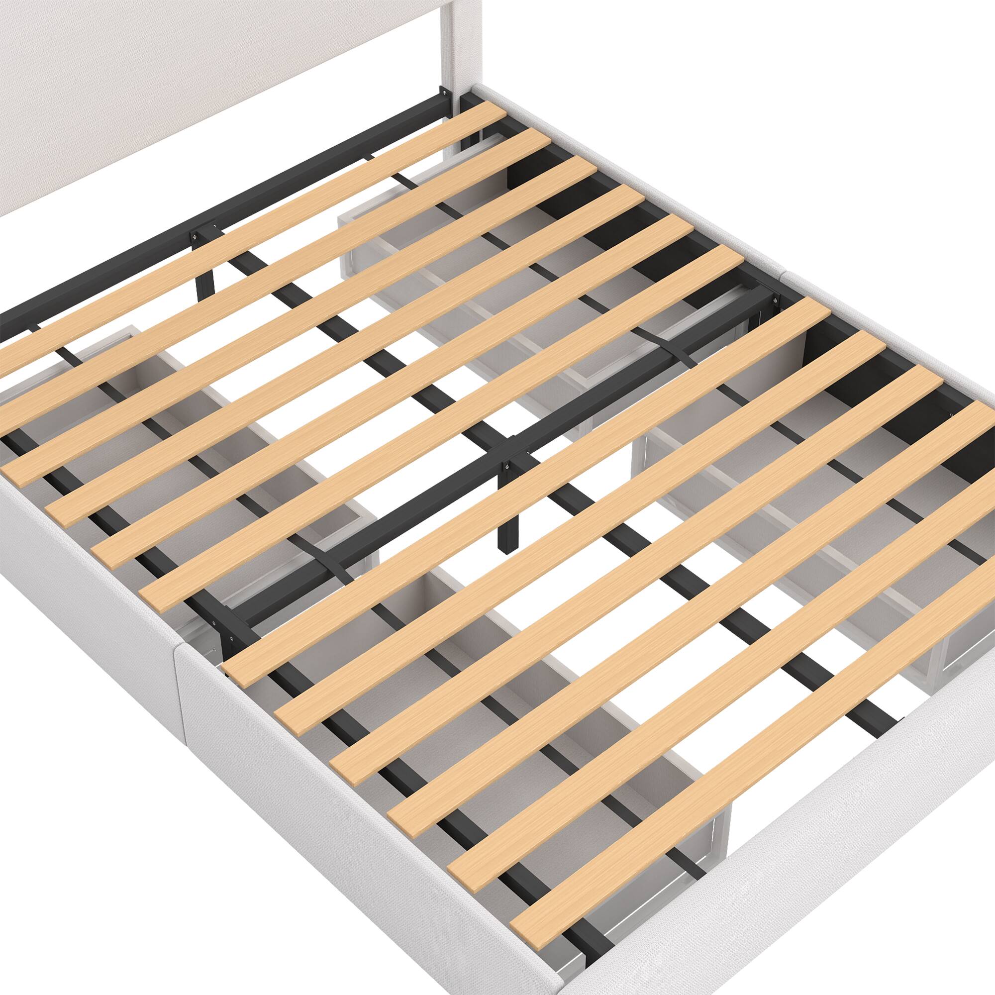 Alt View 2. Brick Attic - Heavy Duty Wide Platform Bed Frame with Storage Drawers,Solid Wood Slat Support,Padded Headboard,RecessedAntiSlip Design - White.