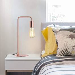 Oumilen - 2 Pack Modern Rose Gold Table Lamps – Minimalist Curved Arm Desk Lamps with Round Base, E26 Socket
