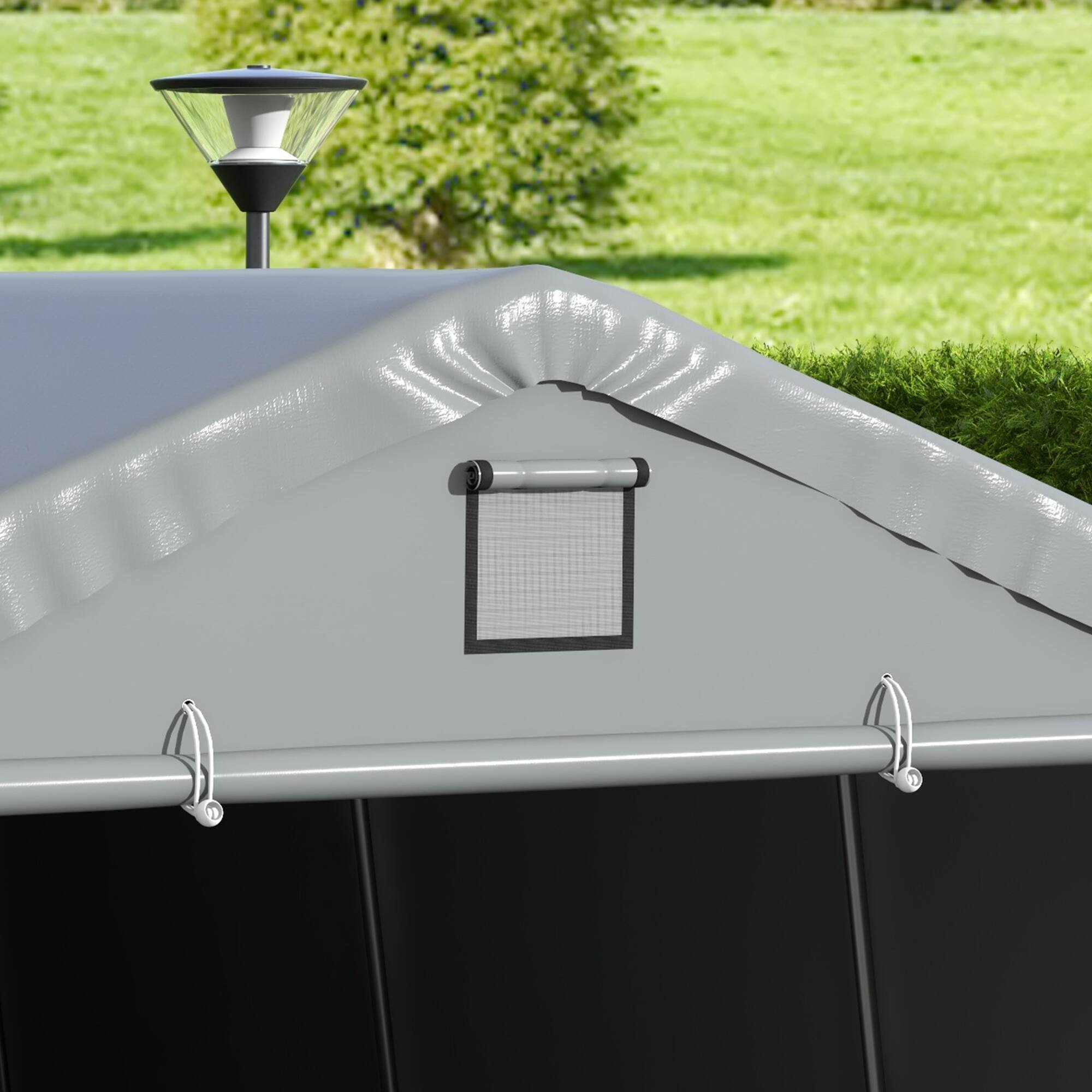 Alt View 8. Outsunny - 12' x 20' Heavy Duty Carport, Portable Garage Canopy Tent with 2 Ventilation Windows and Large Door, for Car - Light Gray.