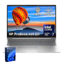 HP - ProBook 460 16" FHD+ Laptop - Intel Core Ultra 7 155U - 64GB RAM 1TB SSD - Copilot & Backlit KB - PCO Laptop Cooler - Silver