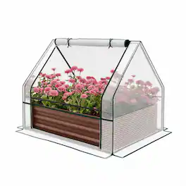 RYHNUYNE - Outsunny Raised Garden Bed with Mini Greenhouse, Galvanized Steel Planter Box with Cover for Vegetables - White