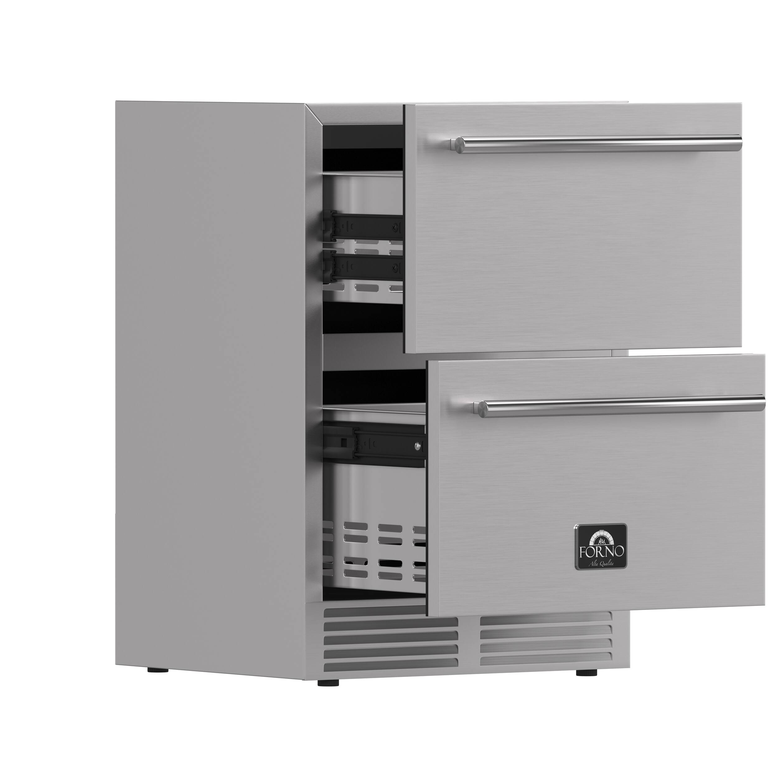 Left. Forno Appliances - Como 4.87 Cu. Ft. Compact Counter-Depth Drawer Refrigerator for Indoor or Outdoor Use - Stainless Steel.