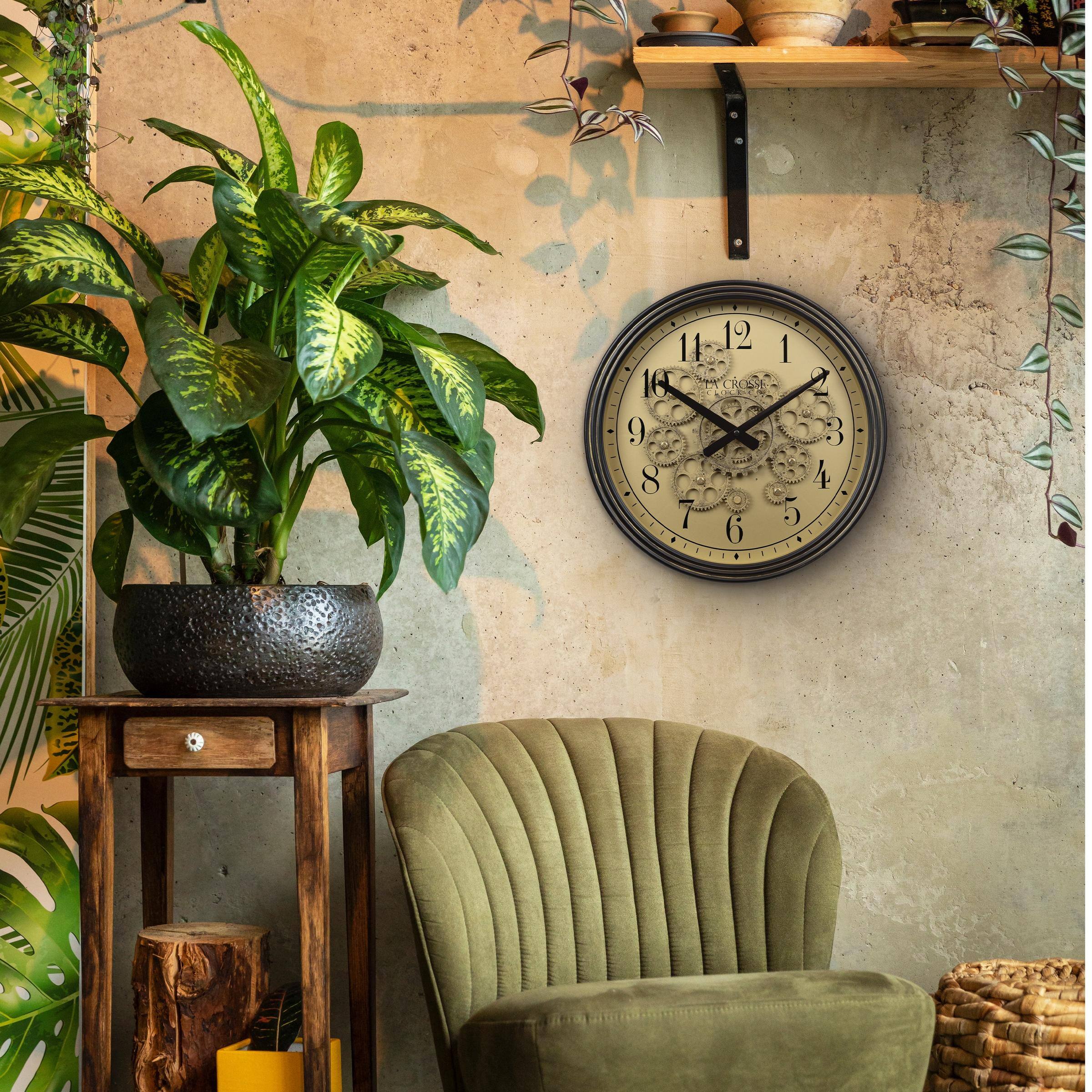 Alt View 5. La Crosse Clock Co. - 15 Inch Oil-rubbed Quartz Analog Wall clock with Moving Gears - Bronze.