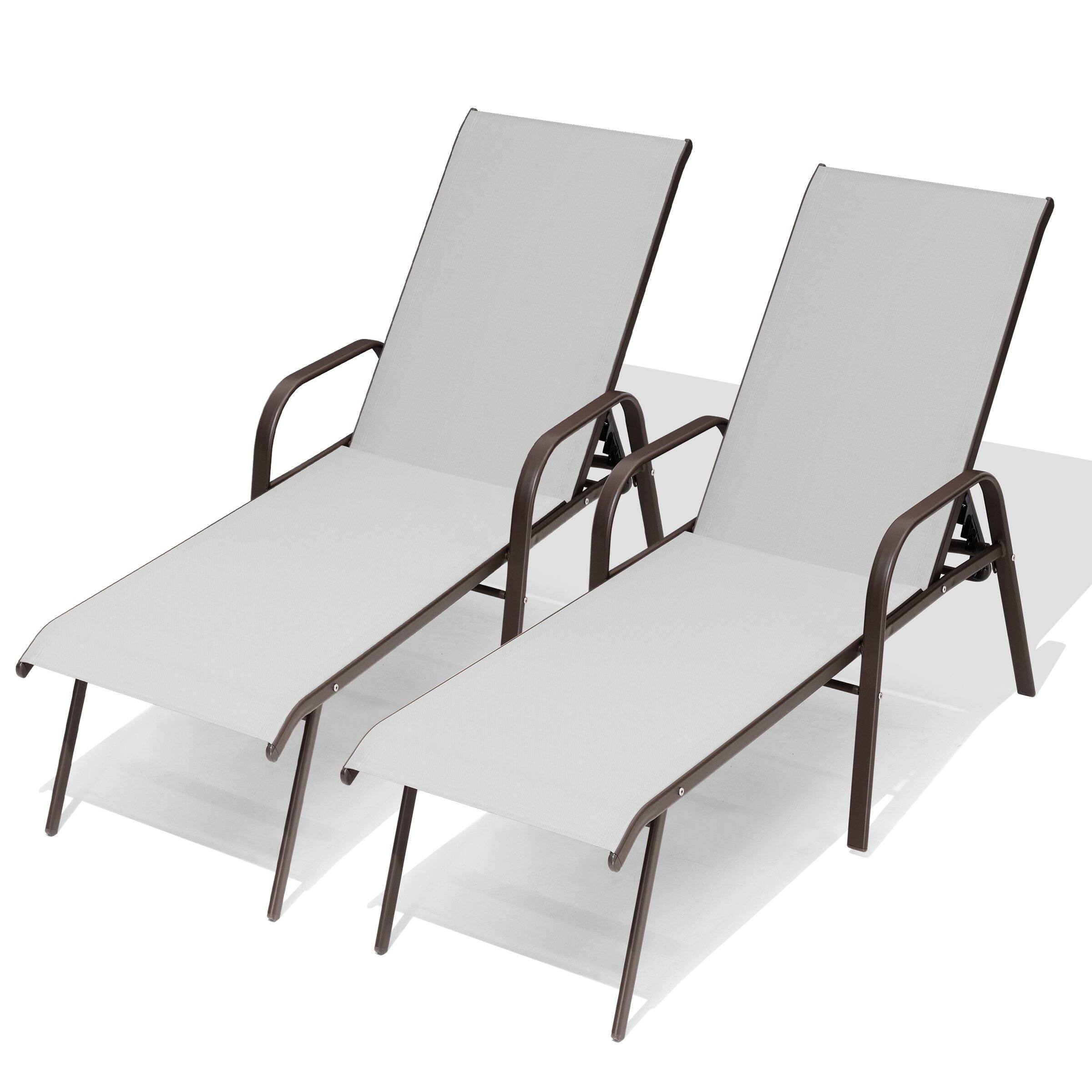 Angle. Crestlive Products - Crestlive Products 2 Pcs Patio Chaise Lounge Chair Adjustable Chair with 5 Positions and Flat Position Light Gray - Light Gray.