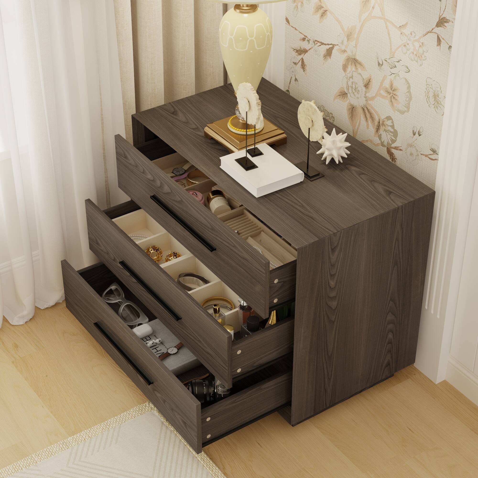 Alt View 1. Famapy - Famapy 3 - Drawer Nightstand: Organized Storage + Anti - Tipping Safety - Brown.