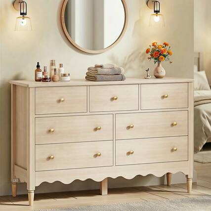 Front. Aheaplus - 7 Drawer Dresser, 47.2'' Farmhouse Chest of Drawers with 7 Wooden Drawers for Organization - Nature.