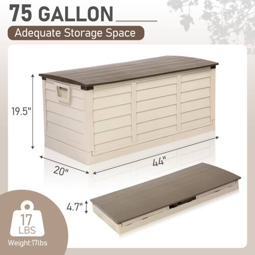 75 GALLON  
Adequate Storage Space  

Dimensions:  
- Height: 19.5"  
- Width: 20"  
- Depth: 44"  
- Shelf Height: 4.7"  

Weight: 17 lbs