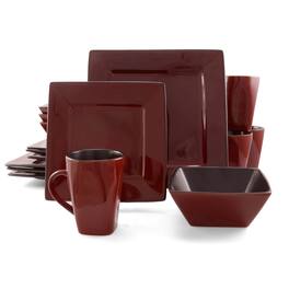 Gibson - Elite Kiesling 16 Piece Hard Square Dinnerware Set - Red