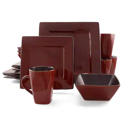 Front. Gibson - Gibson Elite Kiesling 16 Piece Hard Square Dinnerware Set in Red - Red.