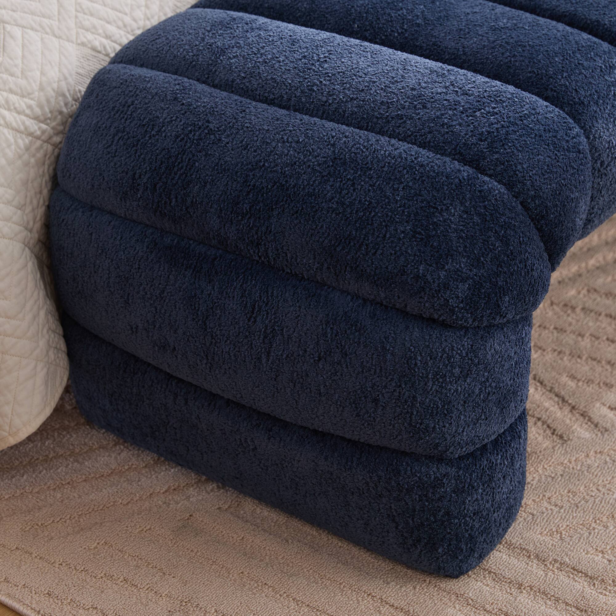 Alt View 1. GOODSILO - Modern Upholstered Armless Bed Bench with Channel Tufted Design, Multi-Functional Chenille Ottoman Foot Stool - Navy.