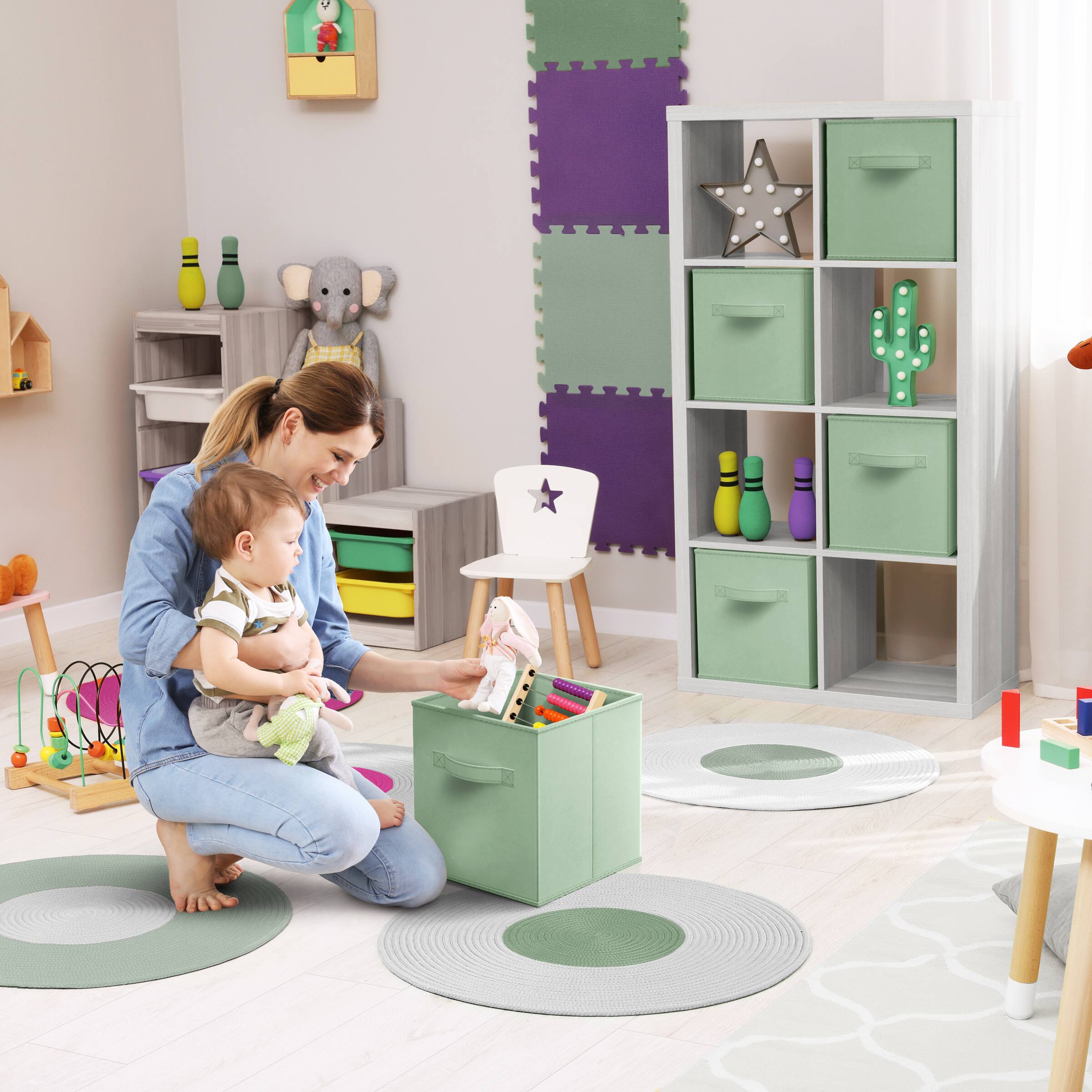 Alt View 4. Sorbus - Sorbus Fabric Storage Cubes, 8 Foldable Storage Bins for Organizing Pantry, Cubbies, Toy Box, Clothes Storage - Sage Green.