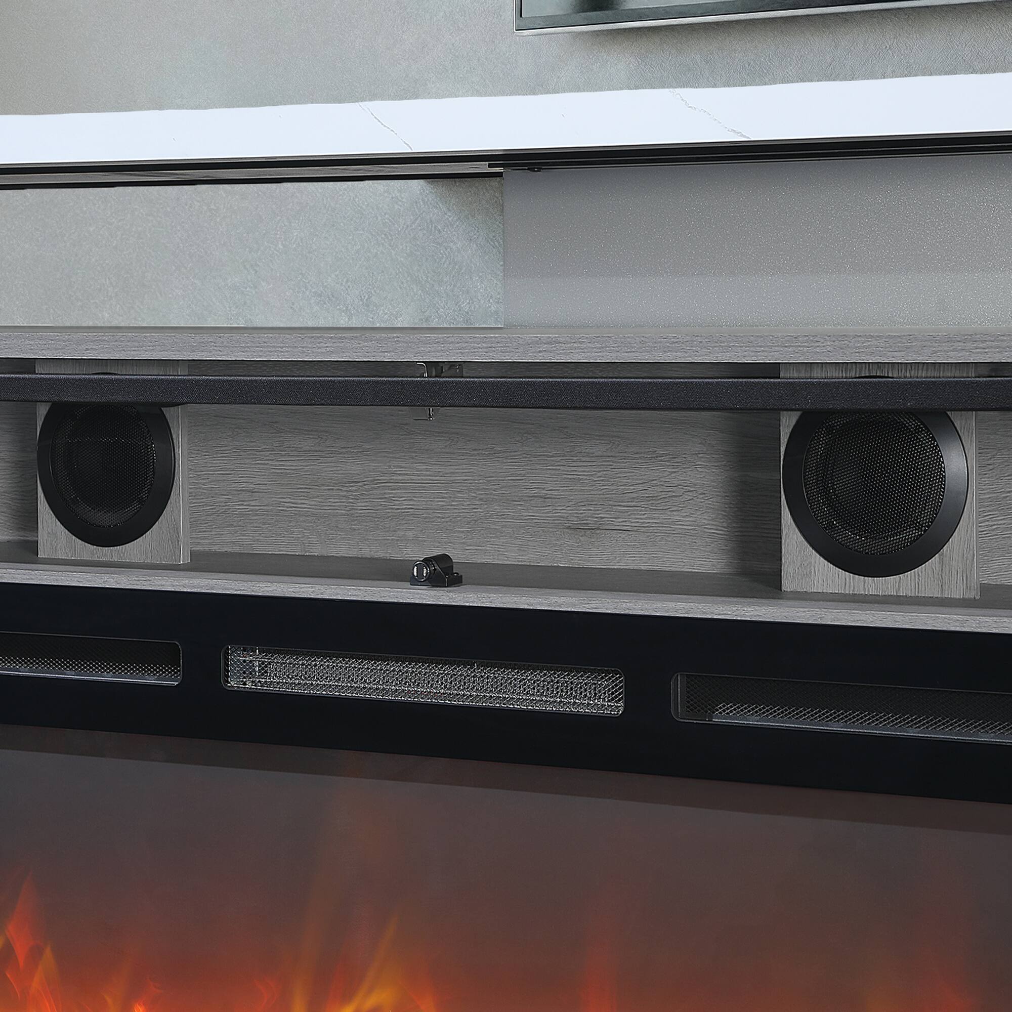 Alt View 4. Boyel Living - 76-in Gray Electric Fireplace Entertainment Center with Bluetooth Speaker and Remote Control - Grey.