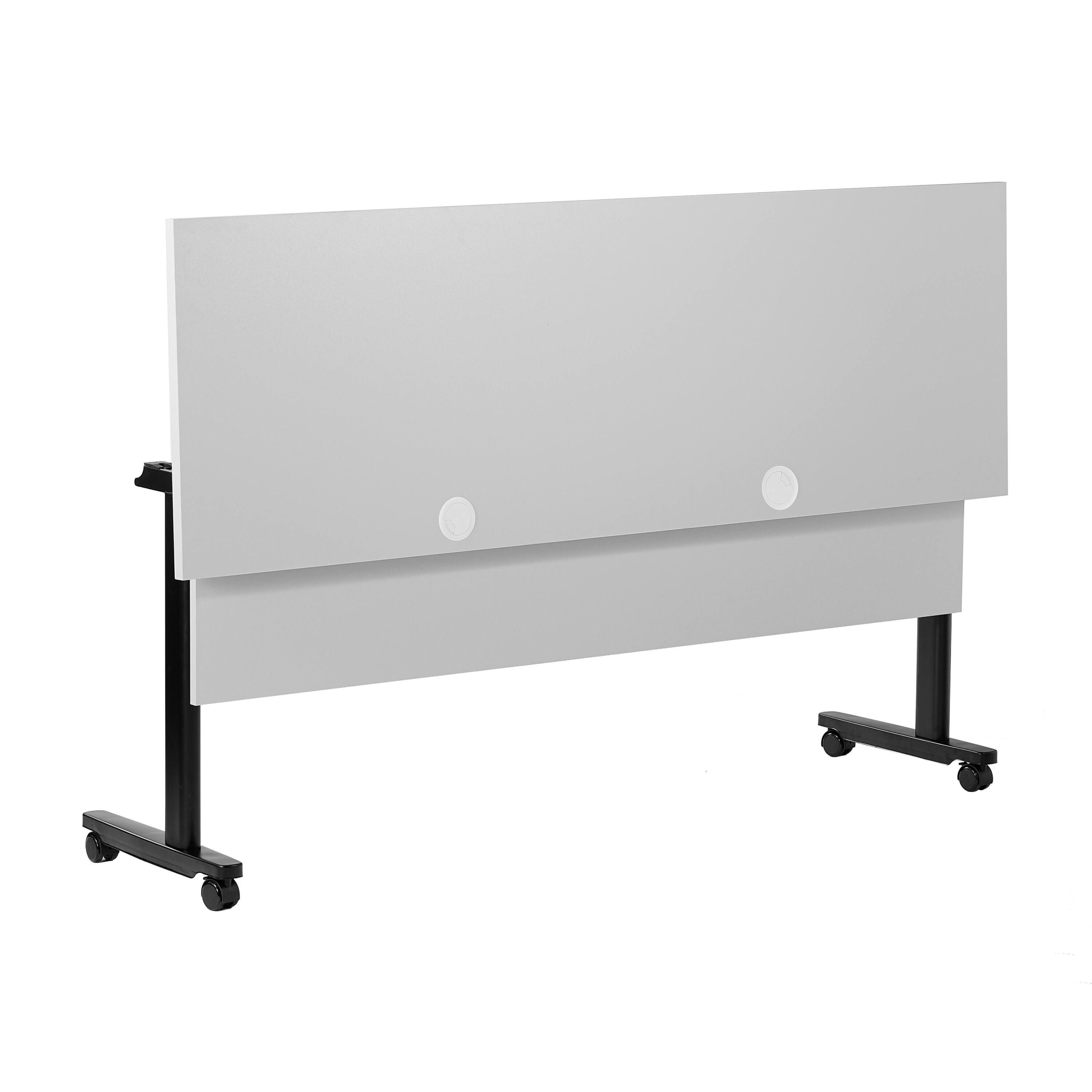 Alt View 8. Emma + Oliver - Hahn Heavy-Duty Flip Top Training Table with Nesting Design, Privacy Panel, T-Legs, Tabletop, Metal Frame - Gray Top/Black Frame.