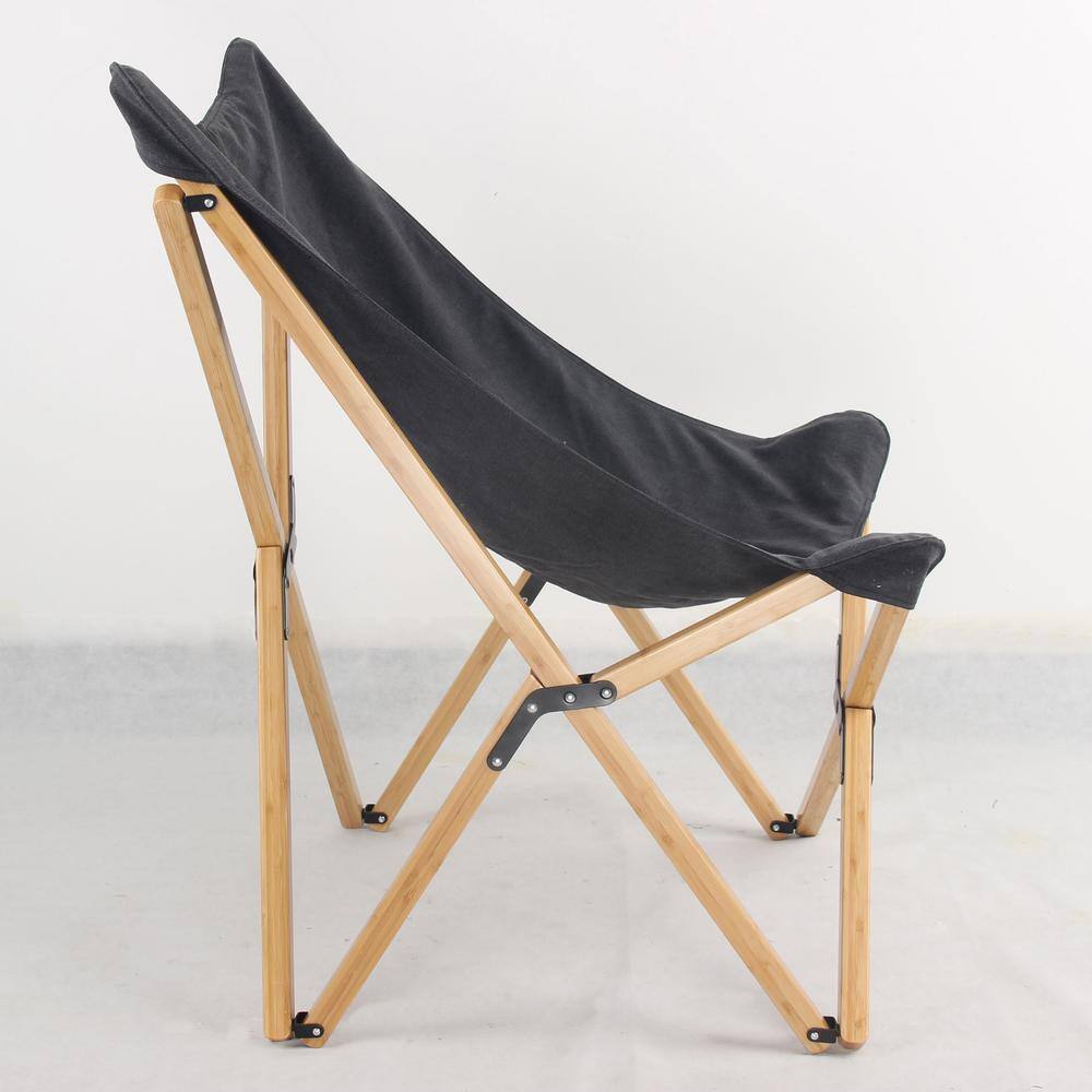 Alt View 3. AmeriHome - AmeriHome Canvas and Bamboo Butterfly Chair - Black - 2 Piece Set - Black.