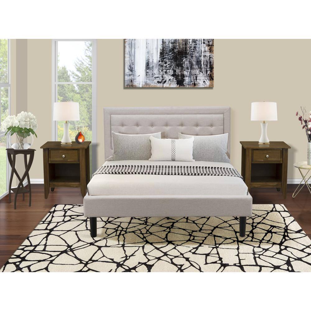Alt View 4. East West Furniture - FN08Q-2GA08 3-Piece Platform Bed Set with 1 Queen Wood Bed Frame and 2 Mid Century Modern Nightstands - Mist Beige - Mist Beige.