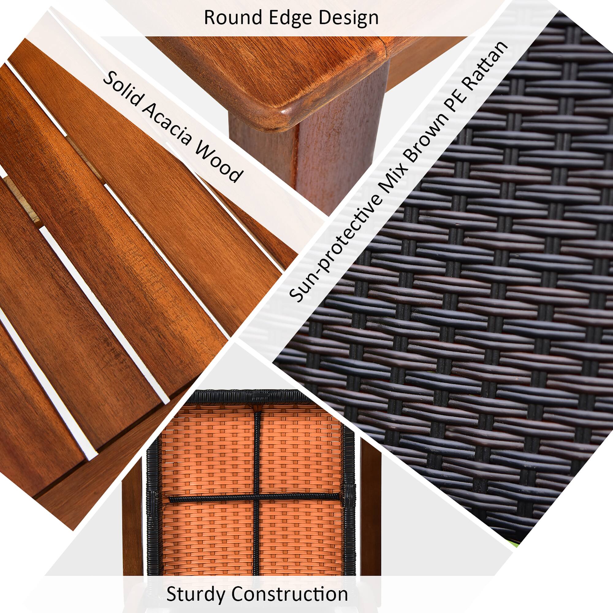 Round Edge Design, Solid Acacia Wood, Sun-protective Mix Brown PE Rattan, Sturdy Construction