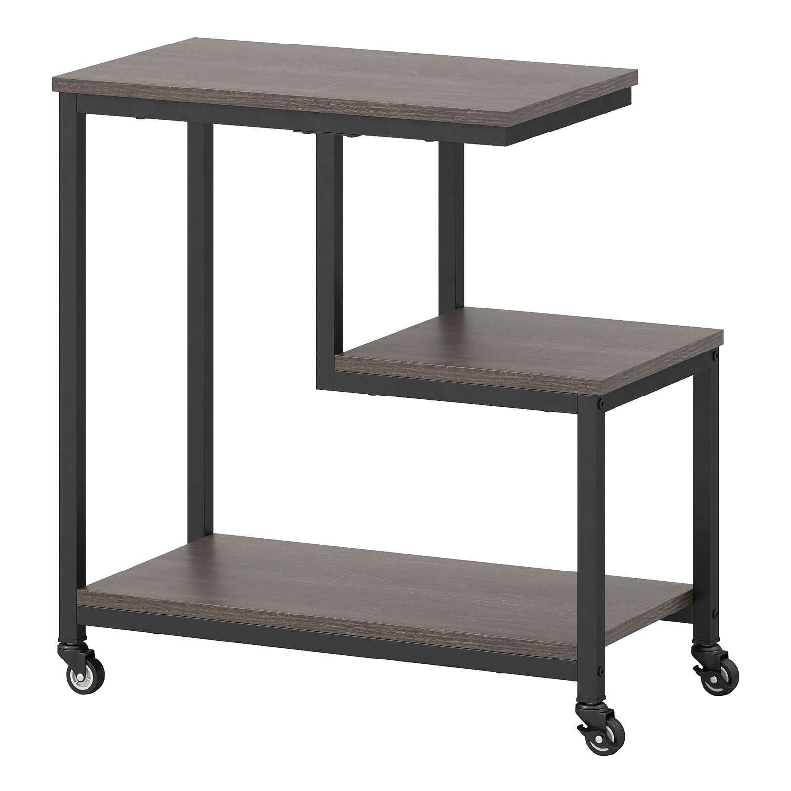 Angle. Costway - Costway 1 PCS Modern G-Shaped End Table Home 3-Tier Side Table with Storage Shelves Accent Table Gray - Grey + Black.