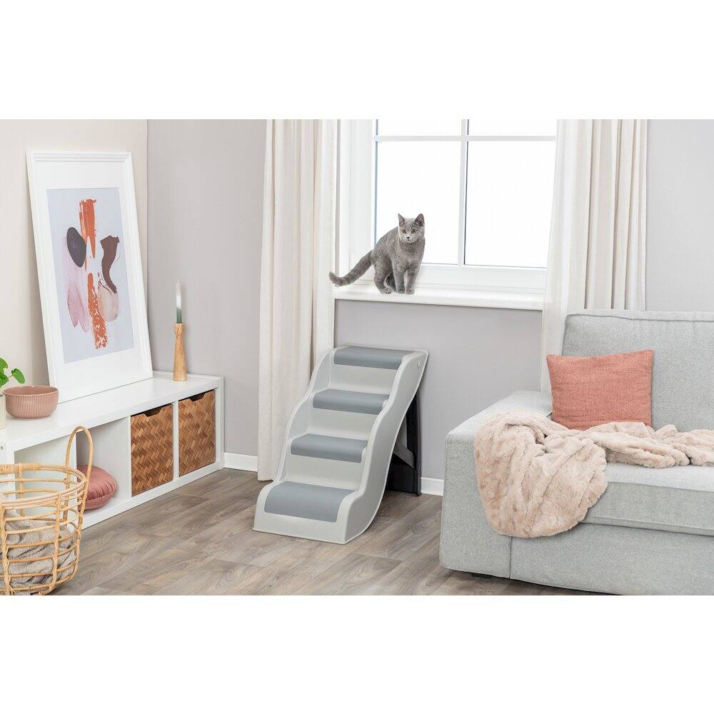 Left. TRIXIE - 4-Step Pet Stairs, Lightweight and Collapsible Steps Ideal for Dogs & Cats, Gray - Gray.