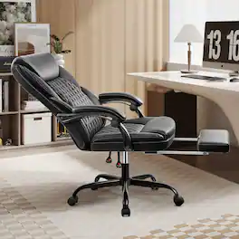 KERDOM - High Back Executive Office Chair with Footrest, PU Leather Chair with Lumbar Support, Tilt Home Office Desk Chair - Black