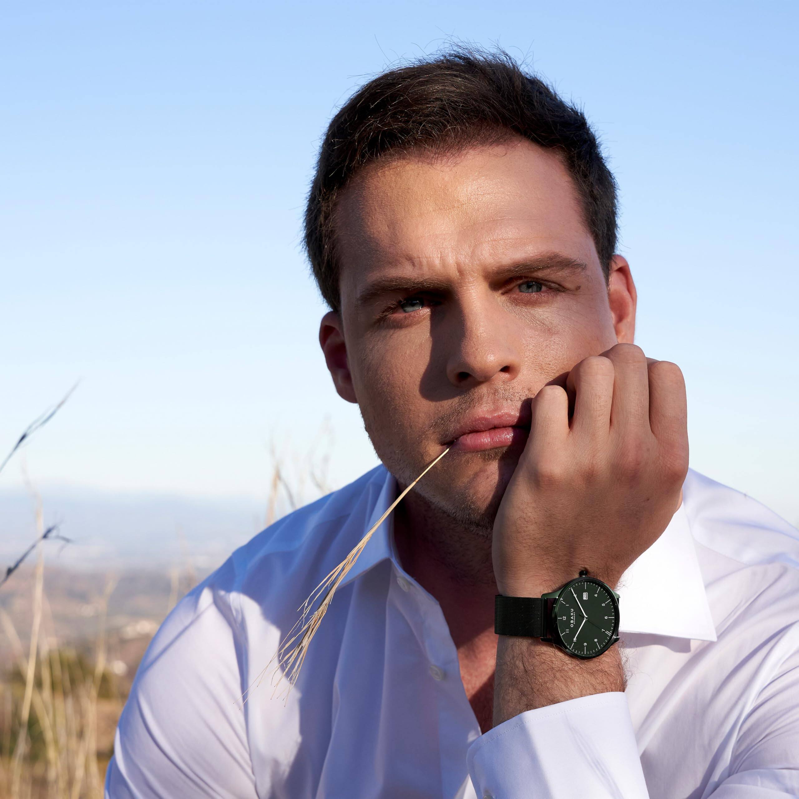 Alt View 2. Obaku - Obaku Chia Men’s Watch, Gold Stainless Steel Mesh Strap, 42mm Case – Green - Green.