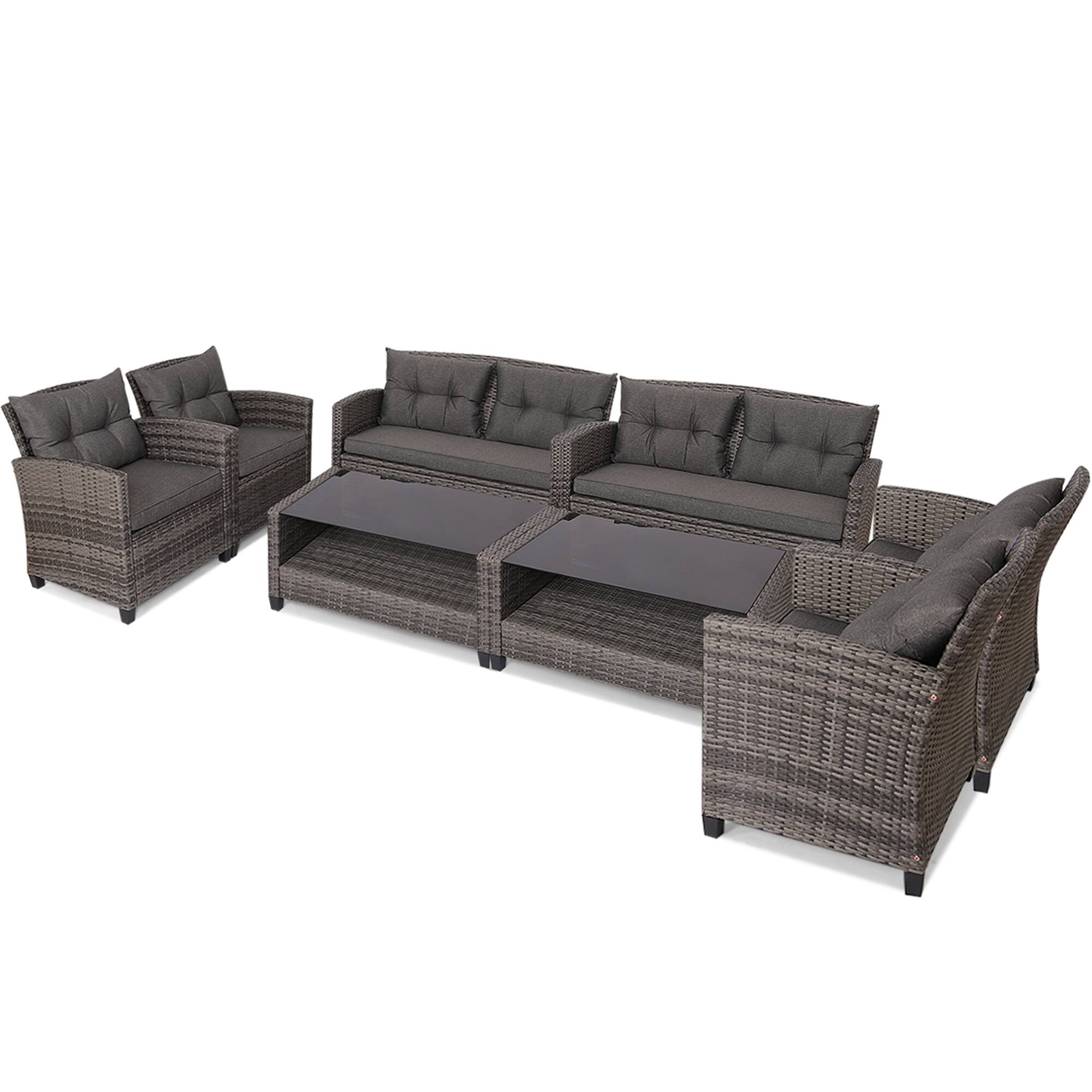 Alt View 1. Gymax - Gymax 8PCS Rattan Patio Conversation Set Cushioned Outdoor Furniture Set - Gray.