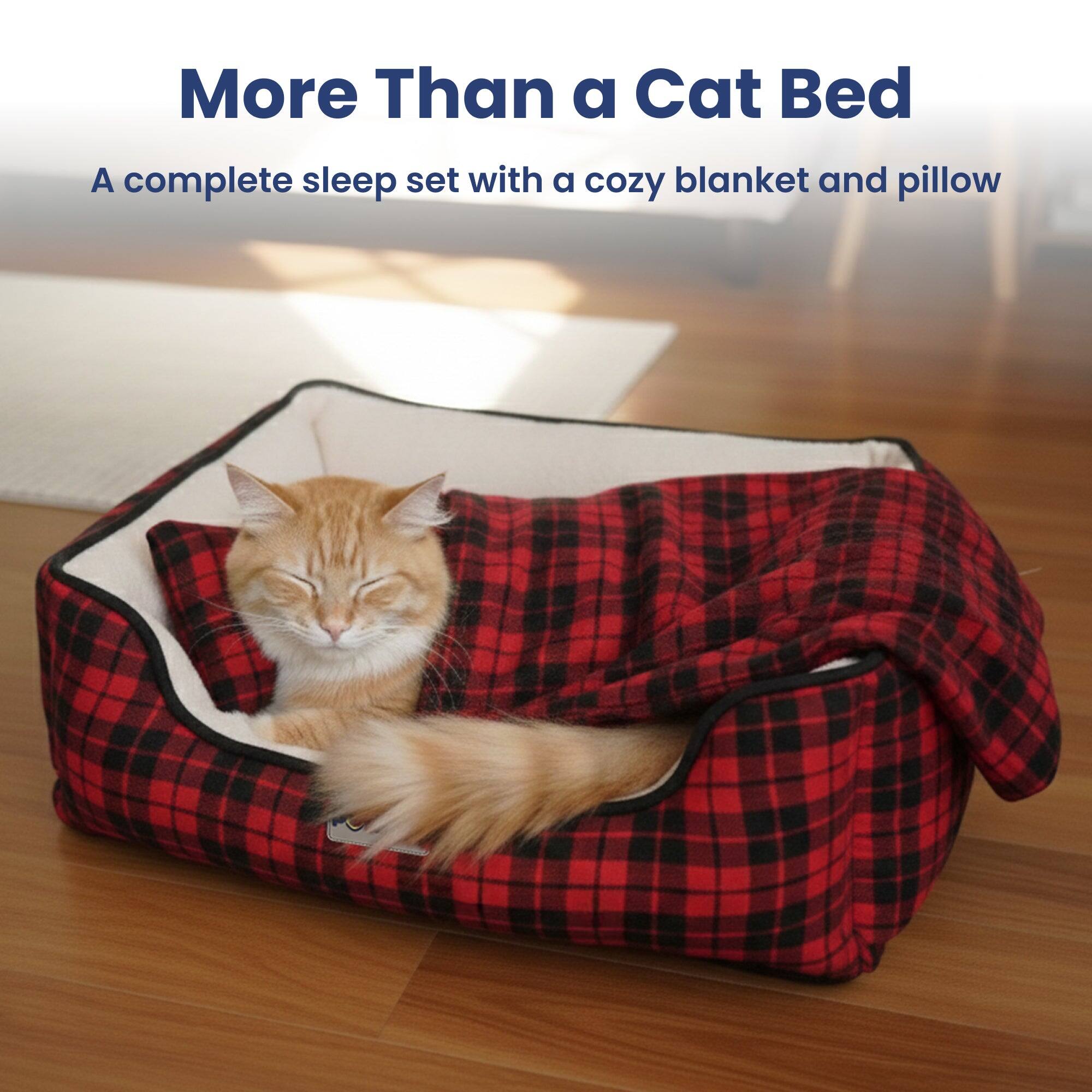 More Than a Cat Bed  
A complete sleep set with a cozy blanket and pillow