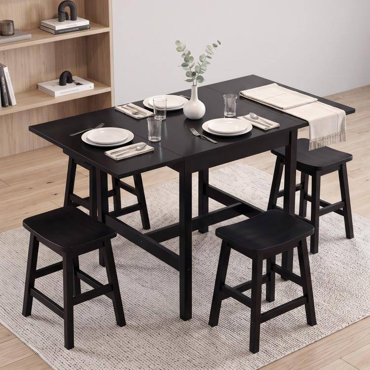 Alt View 2. PULUZ - Foldable Solid Wood Dining Table Drop Leaf for Small Spaces - Black.