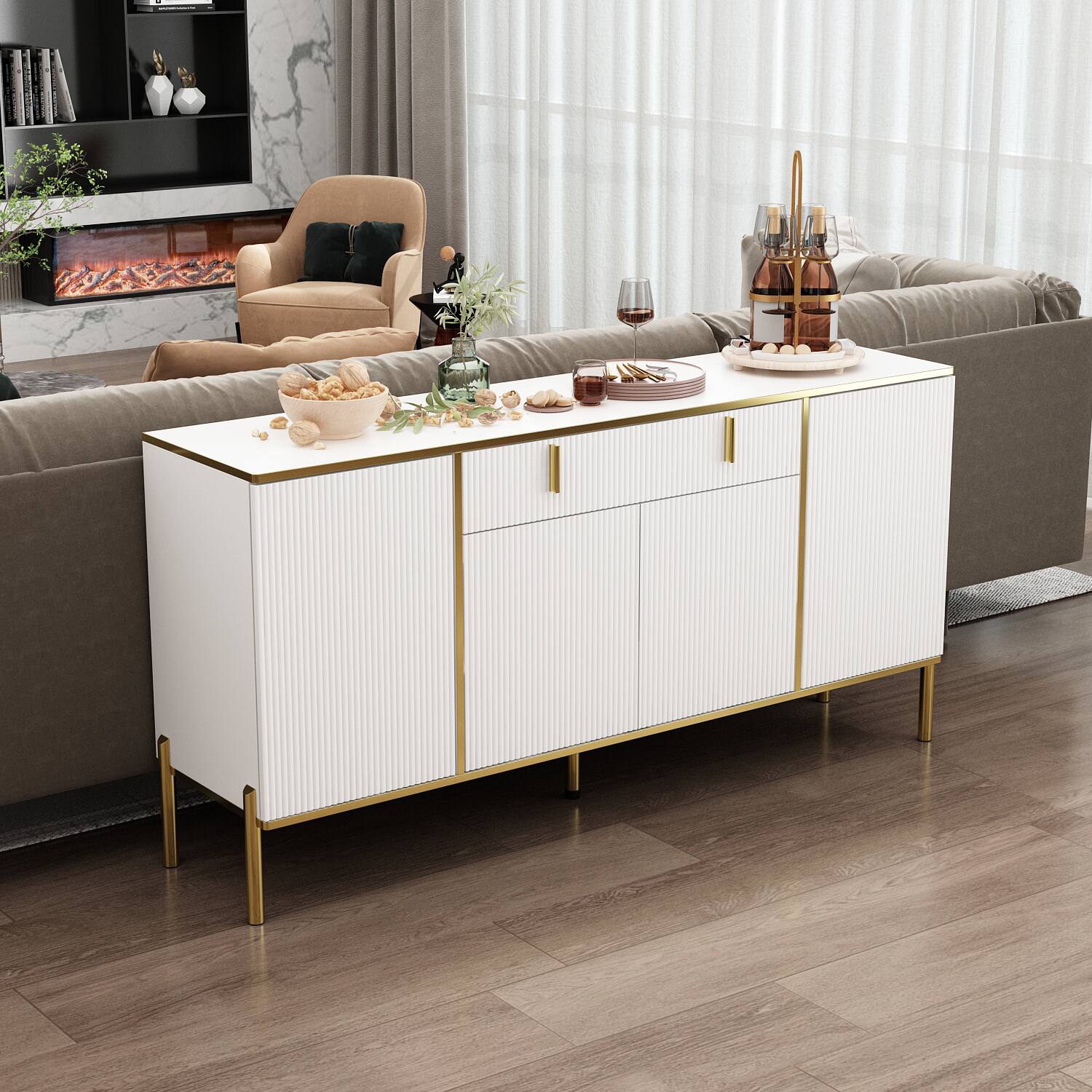Alt View 10. FUFU & GAGA - FUFU&GAGA Textured Buffet Cabinet: Smart Storage for Modern Interiors - White.