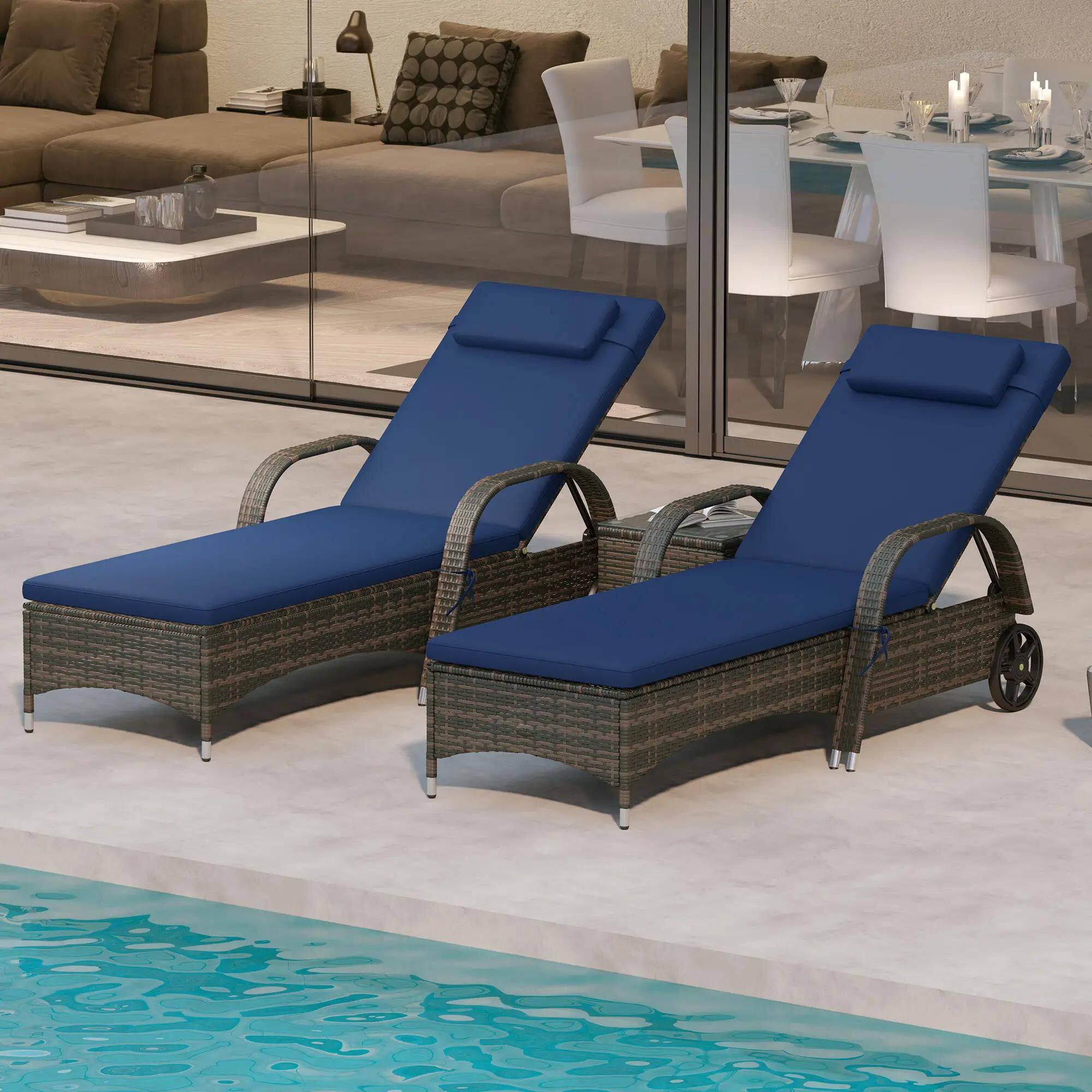 Alt View 7. Resenkos - Resenkos Outdoor Furniture With Table, Cushion & Headrest, ComfySeating For PatioRelaxation, Blue - Blue.