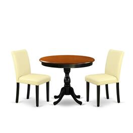 East West Furniture - 3-Pc Dining Room Set Consists of a Mid Century Dining Table and 2 Eggnog PU Leather Parsons Chairs - Multi-Color