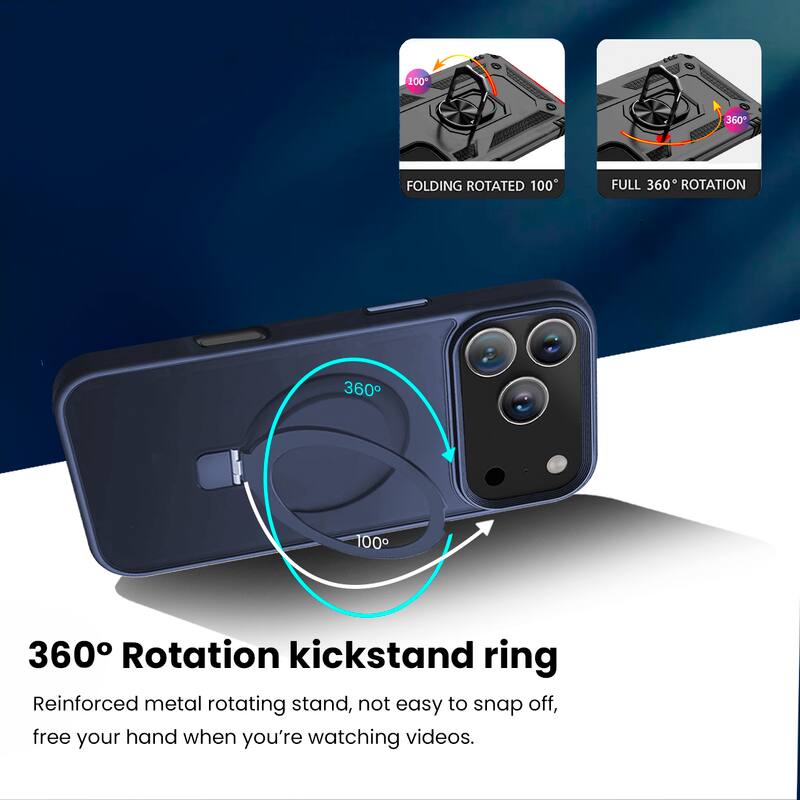360° Rotation kickstand ring

Reinforced metal rotating stand, not easy to snap off, free your hand when you're watching videos.

FOLDING ROTATED 100°

FULL 360° ROTATION