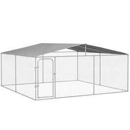 Pawhut - Large Dog Kennel Outside, Heavy Duty Cage, Waterproof Cover, Fence Run, Galvanized Chain Link, Secure Lock, 15'x15'x7.5'