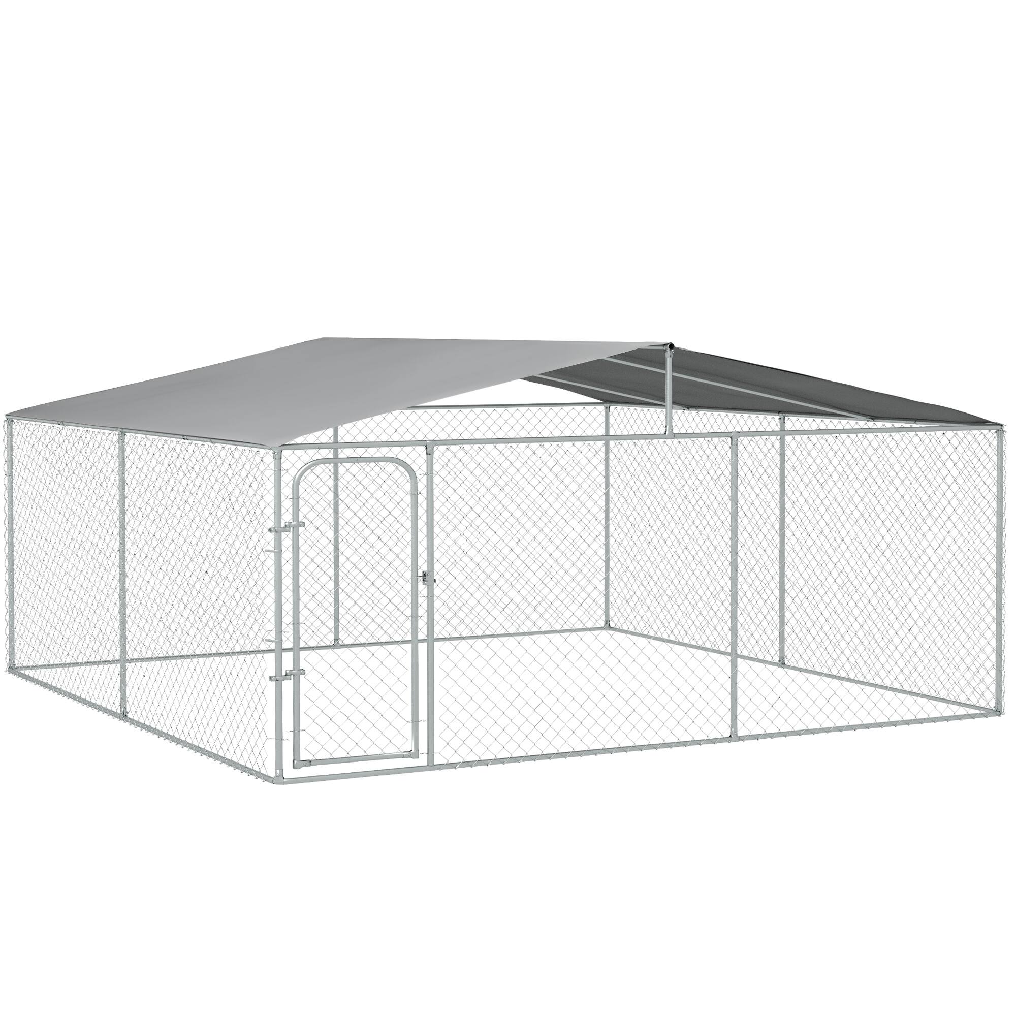 Front. Pawhut - Large Dog Kennel Outside, Heavy Duty Cage, Waterproof Cover, Fence Run, Galvanized Chain Link, Secure Lock, 15'x15'x7.5'.