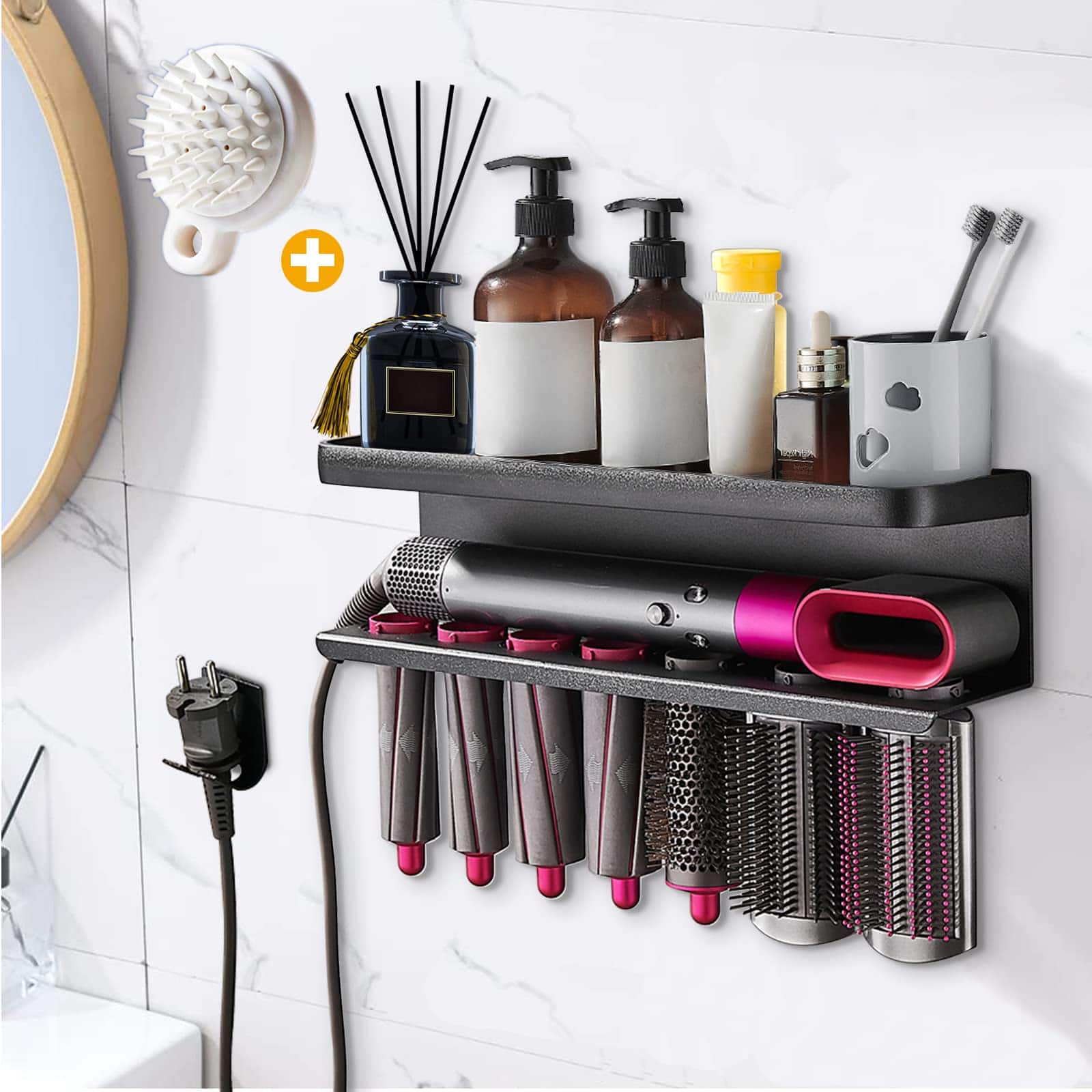 Dazzling Pops - Airwrap Storage Holder Compatible with Dyson Airwrap Curling Iron Wall Mounted Storage Rack Holder for Home - Black Classic Style