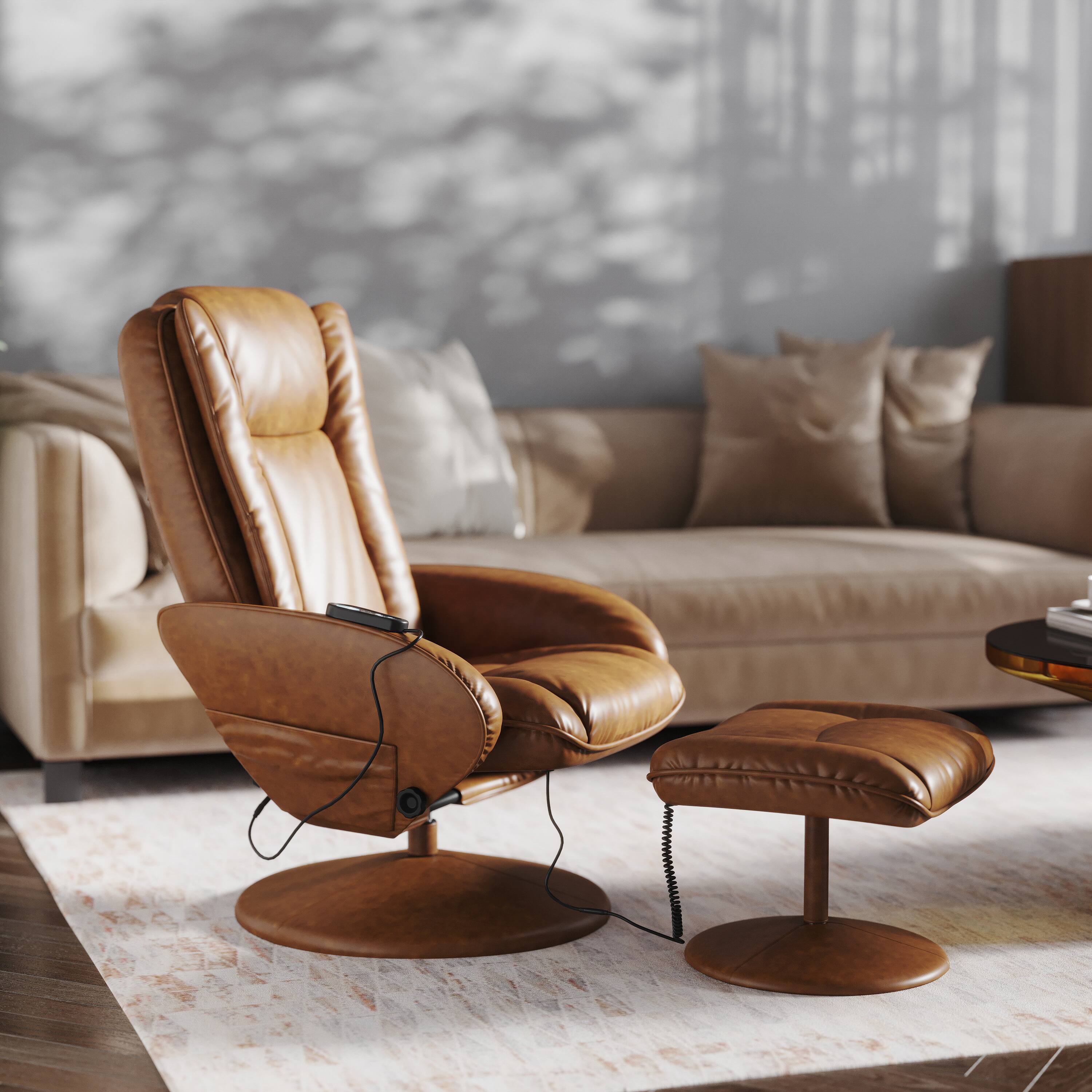 Alt View 3. Emma + Oliver - Massaging Multi-Position Plush Recliner with Side Pocket and Ottoman - Brown.