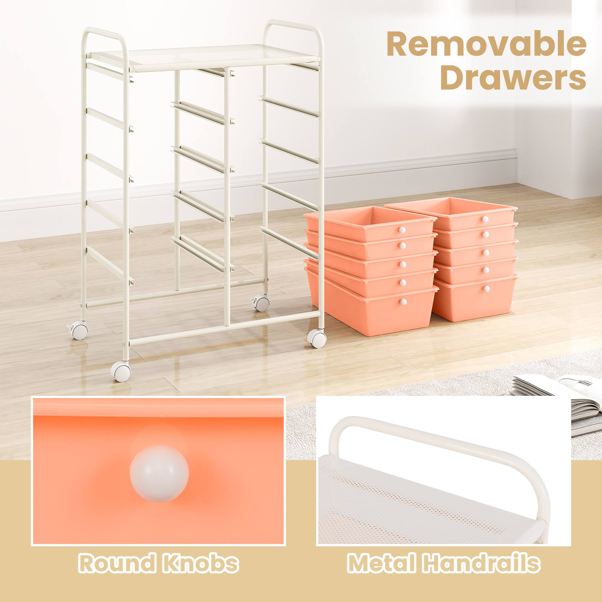 - Removable Drawers
- Round Knobs
- Metal Handrails