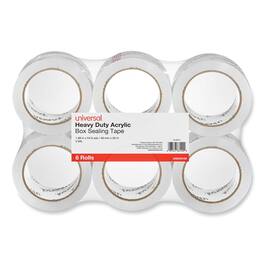 Universal - Heavy-Duty Acrylic Box Sealing Tape - 1.88Inch x 54.6 yds - Clear - Case of 6