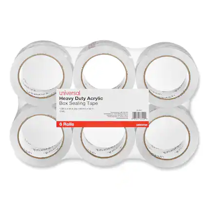 Universal Heavy Duty Acrylic Box Sealing Tape
1.88 in x 54.6 yds / 48 mm x 50 m
3 MIL
6 Rolls
UNV33100