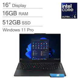 Lenovo - ThinkPad E16 Gen 3 16" WUXGA AI PC Laptop - Intel 12-Core Ultra 5 225U - 16GB Memory - 512GB SSD - Win 11Pro - Black